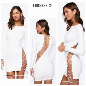 Forever 21 Asymmetrical Lace-Up Mini Dress, Medium, White